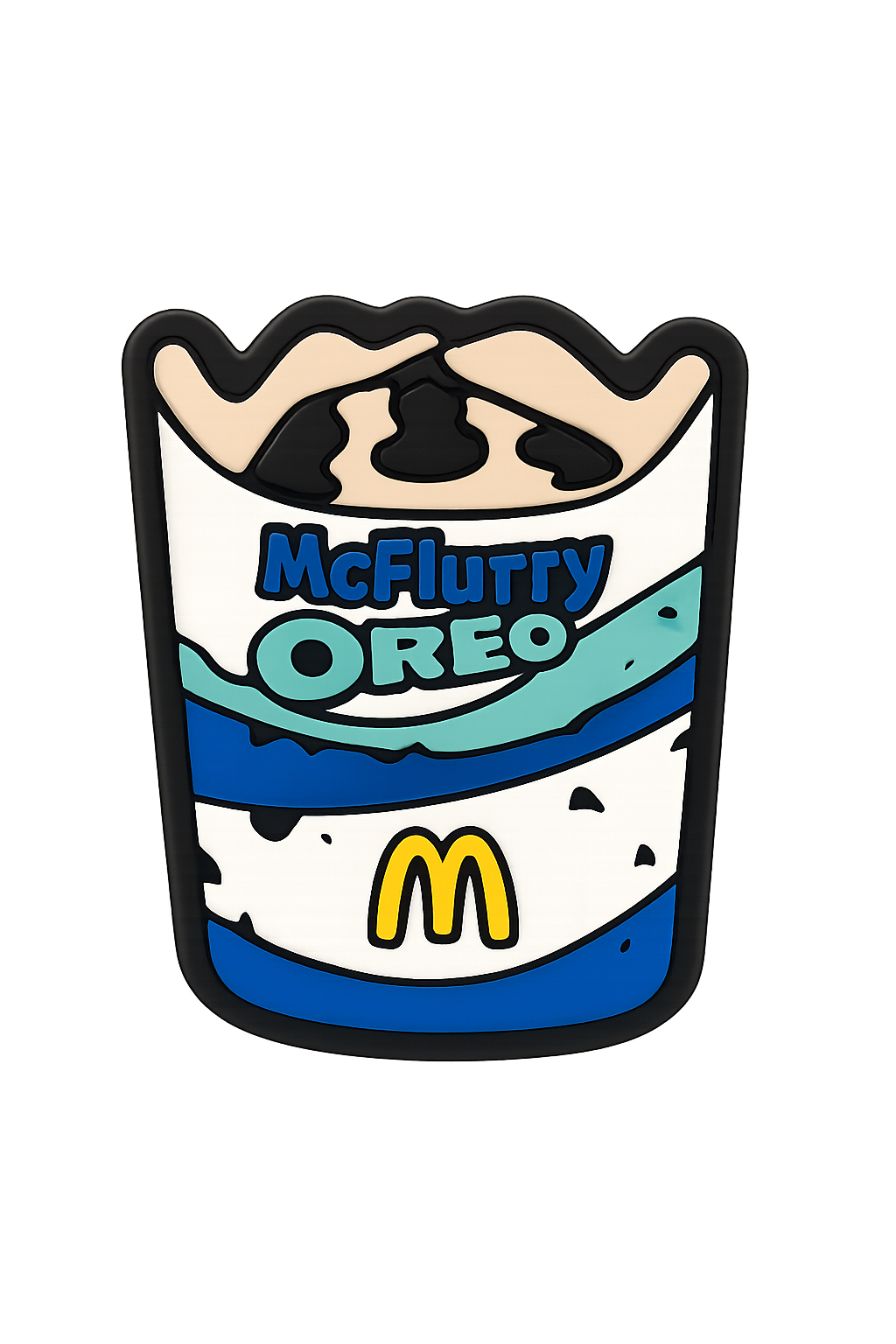 Bright enamel pin featuring McFlurry Oreo with McDonald's logo and colorful ice cream layers, perfect for fans and collectors.