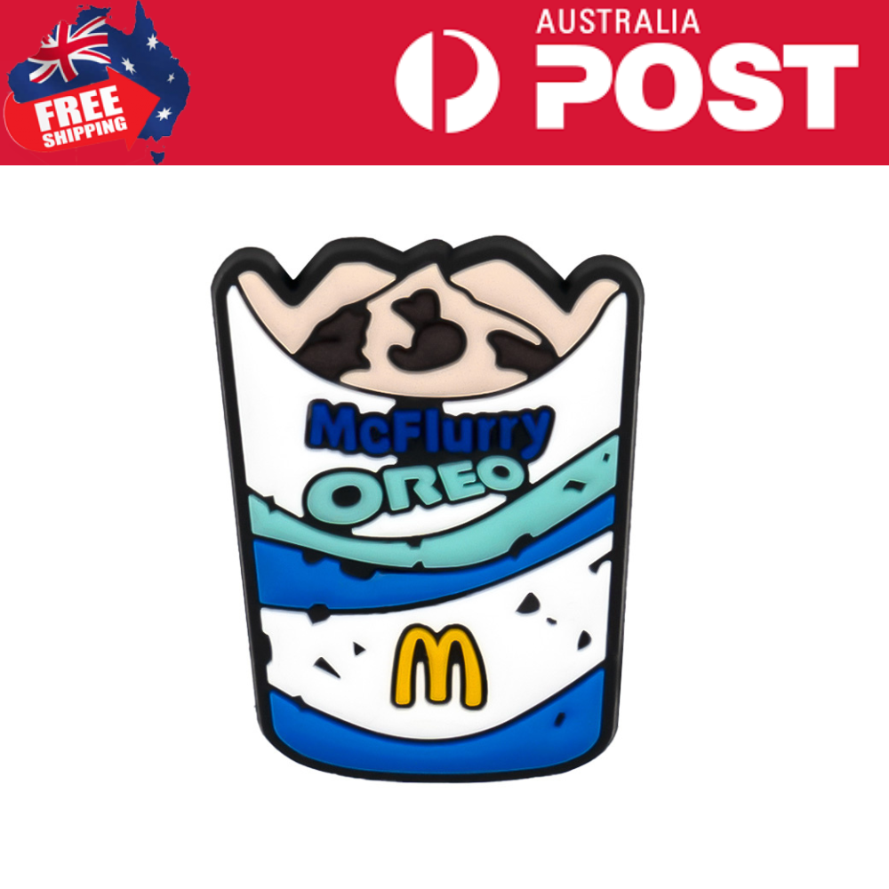 Bright enamel pin featuring McFlurry Oreo with McDonald's logo and colorful ice cream layers, perfect for fans and collectors.