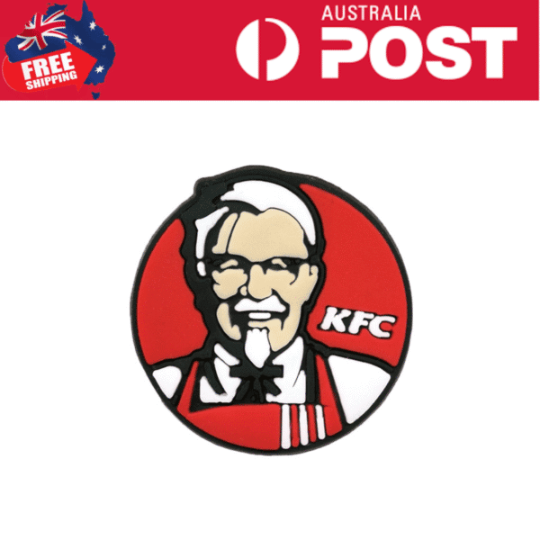 KFC Colonel Sanders logo iron patch, food service, branding merchandise, restaurant decor.