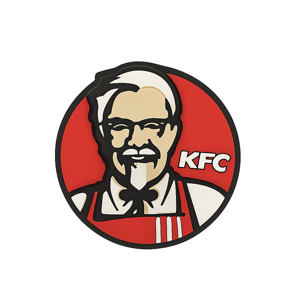 KFC Colonel Sanders logo iron patch, food service, branding merchandise, restaurant decor.