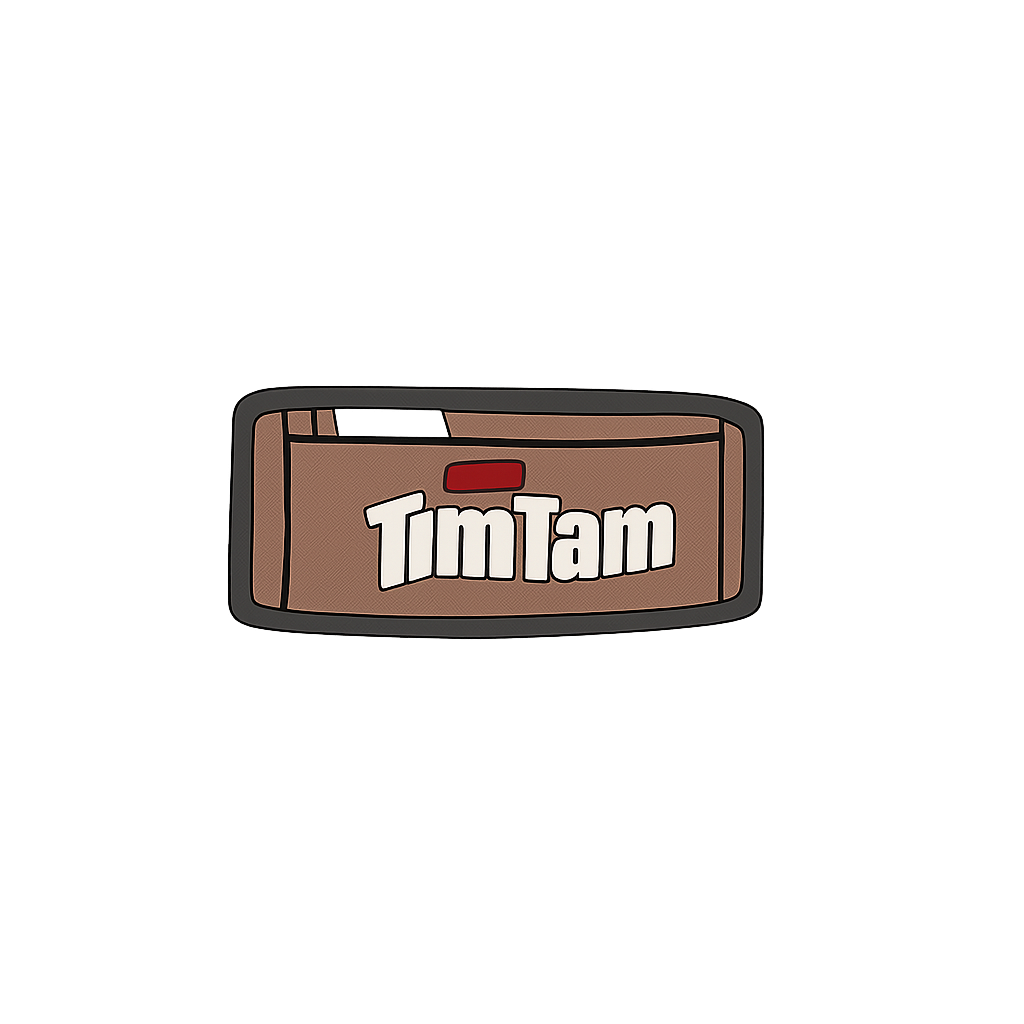 Tim Tam chocolate biscuit keychain, fun Australian snack souvenir, branded Tim Tam accessory, durable rubber material.