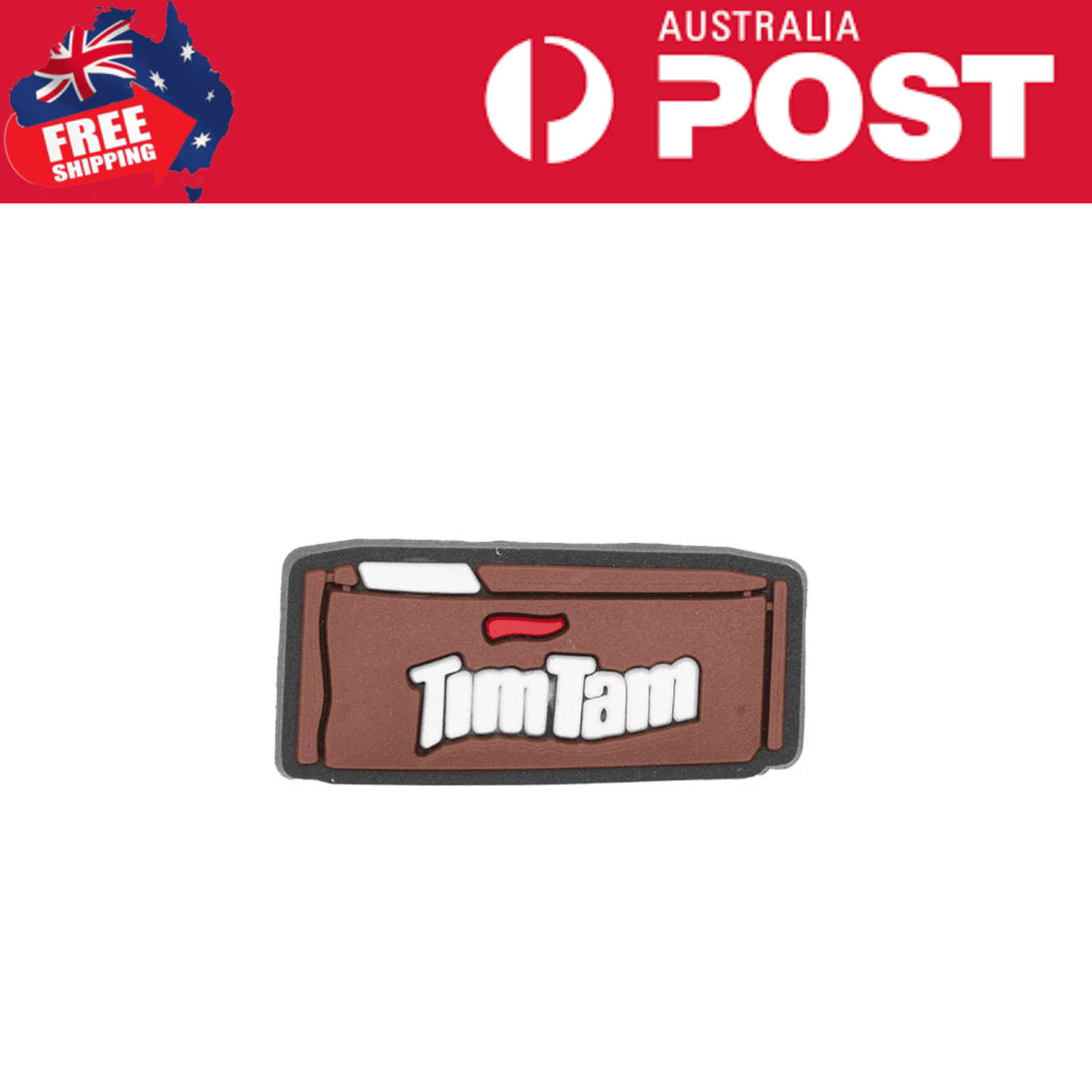Tim Tam chocolate biscuit keychain, fun Australian snack souvenir, branded Tim Tam accessory, durable rubber material.