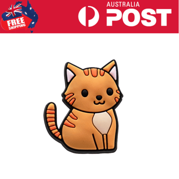 Cute orange cat enamel pin with black outlining and pink accents, perfect for cat lovers and accessories.