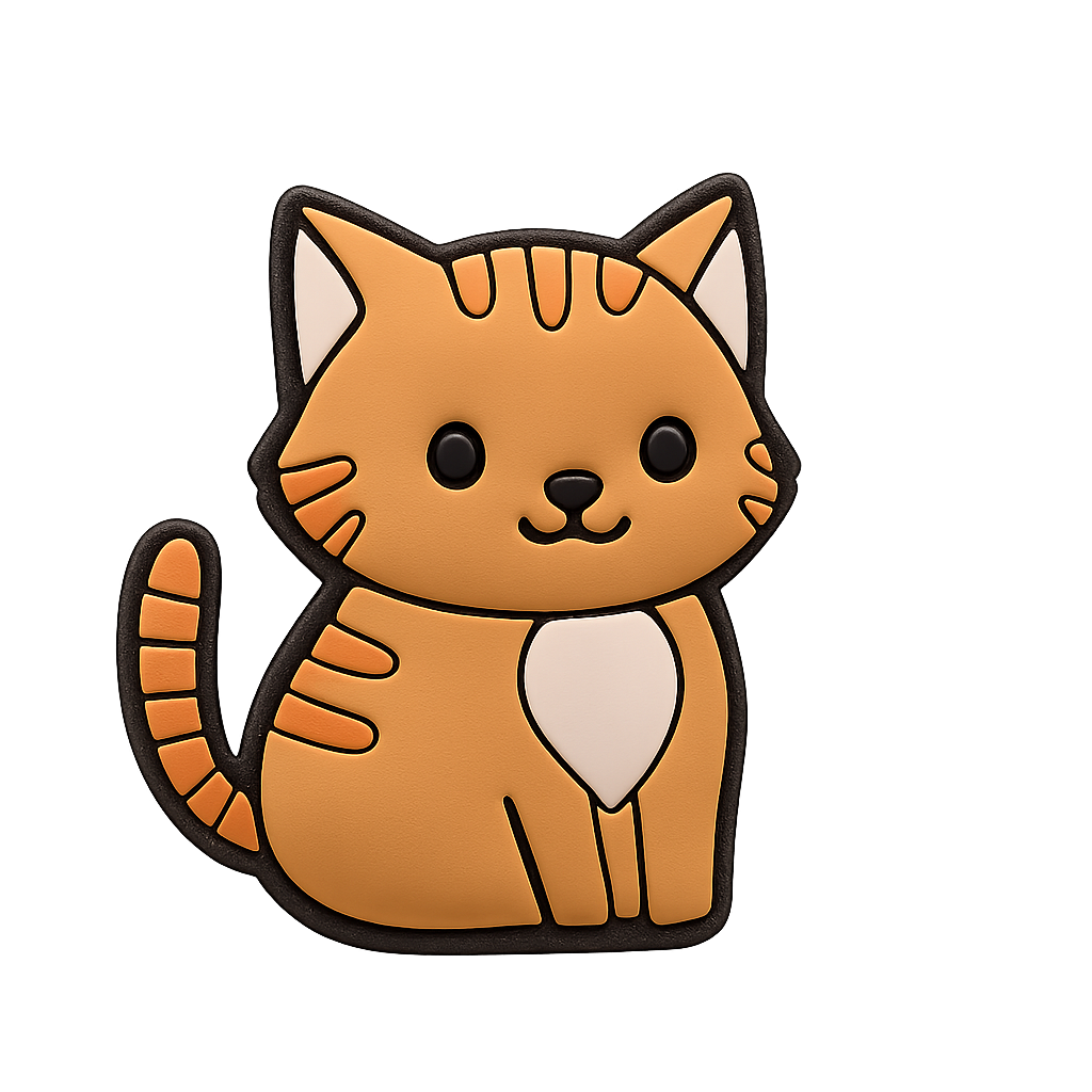 Cute orange cat enamel pin with black outlining and pink accents, perfect for cat lovers and accessories.