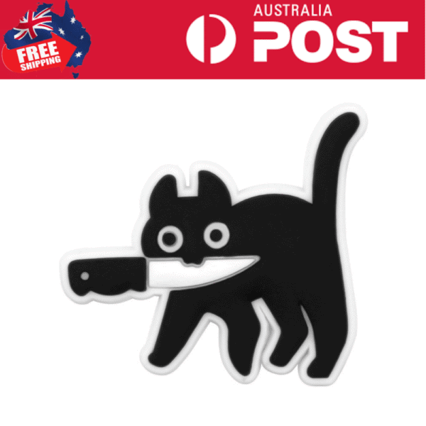 Dog-shaped silicone keychain with a knife in its mouth, black and white design, perfect for accessories.