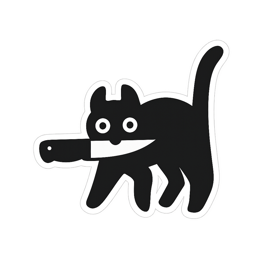 Dog-shaped silicone keychain with a knife in its mouth, black and white design, perfect for accessories.