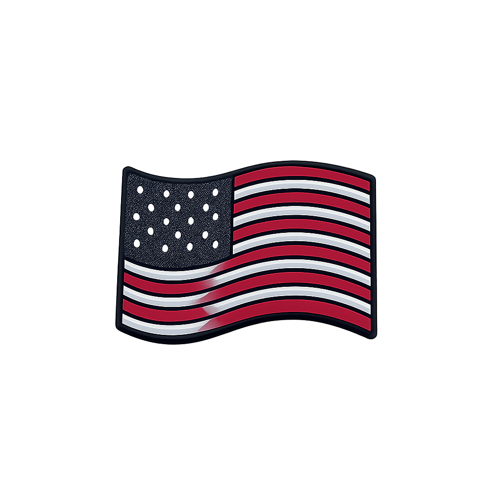 American flag patch with red, white, and blue colors for patriotic apparel and accessories.
