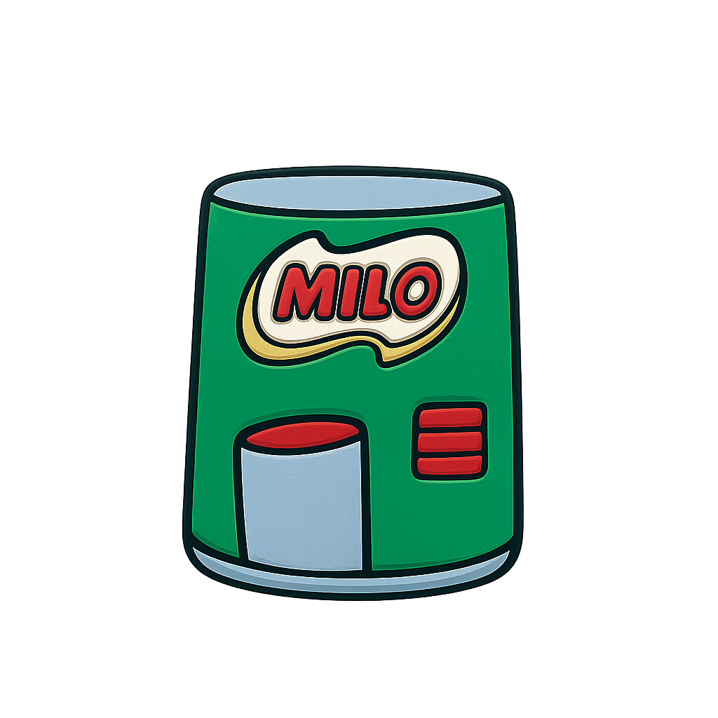 Ceramic Milo can badge, toy mascot, collectible alcohol beverage container, Australian snack souvenir, Milo themed decorative item.