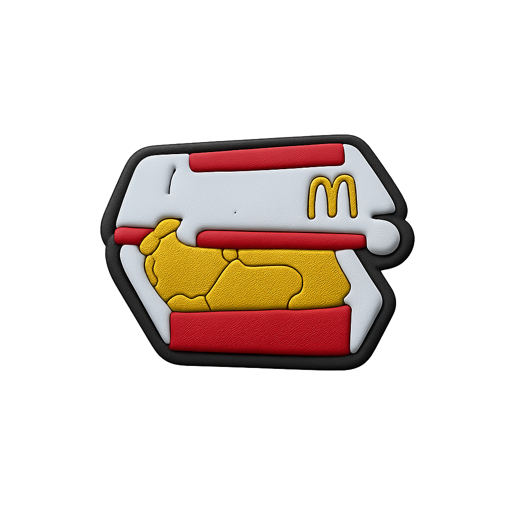 Retro McDonald's fries and burger logo magnetic patch, restaurant branding, fun promotional item.