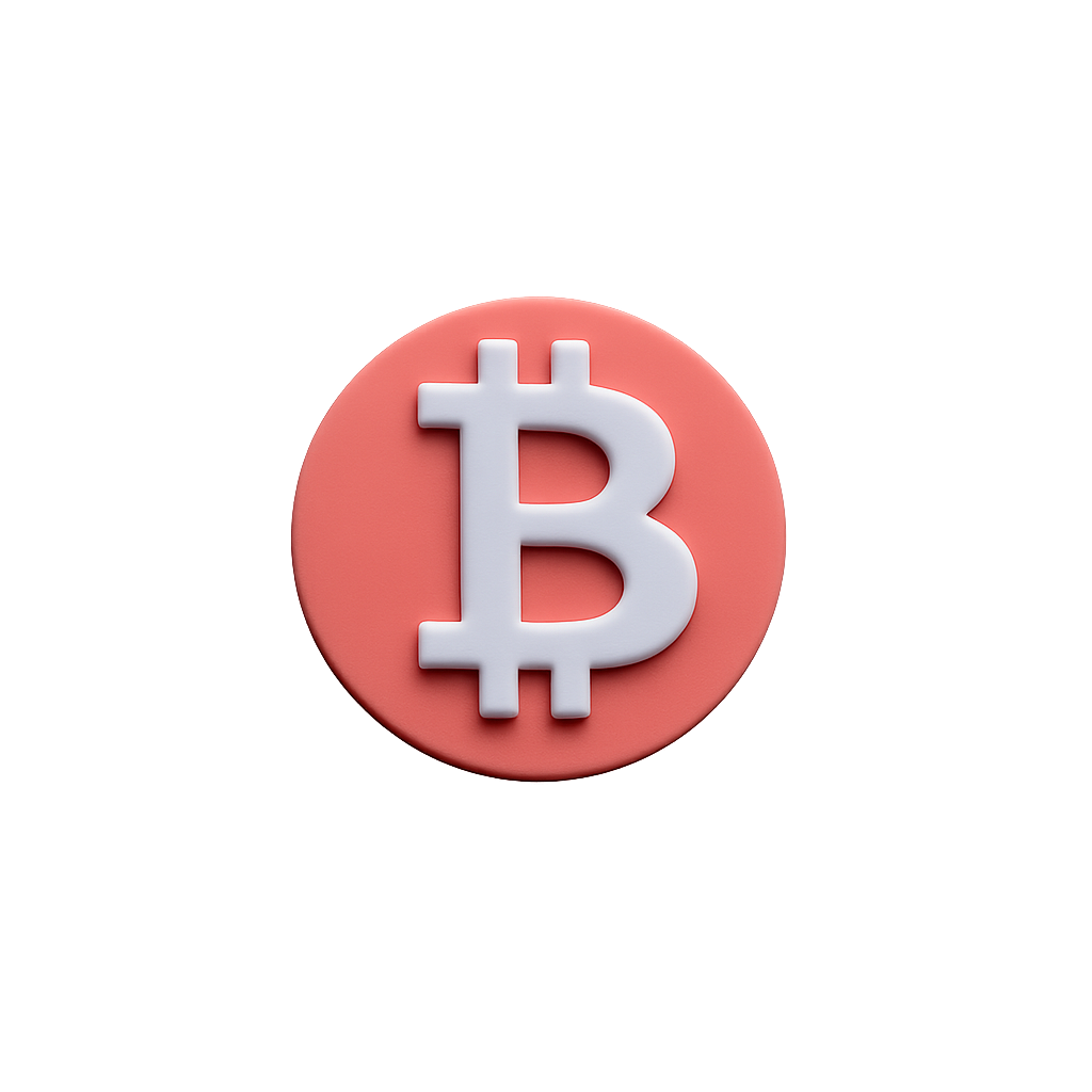 Bitcoin cryptocurrency token on pink coin with white Bitcoin symbol.