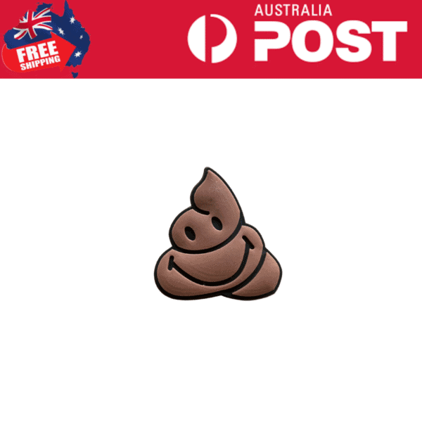 Poop emoji cookie, brown chocolate chip cookie with poop emoji shape, playful edible treat.