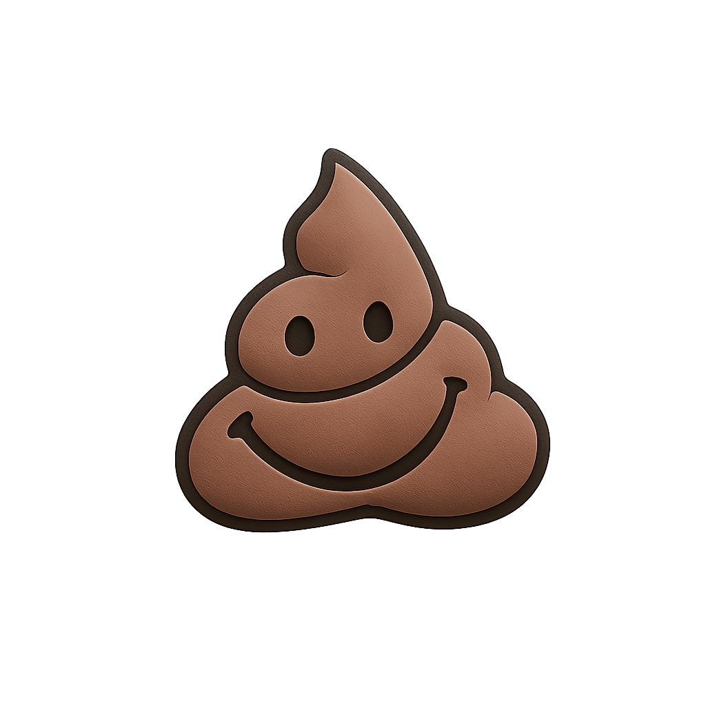 Poop emoji cookie, brown chocolate chip cookie with poop emoji shape, playful edible treat.