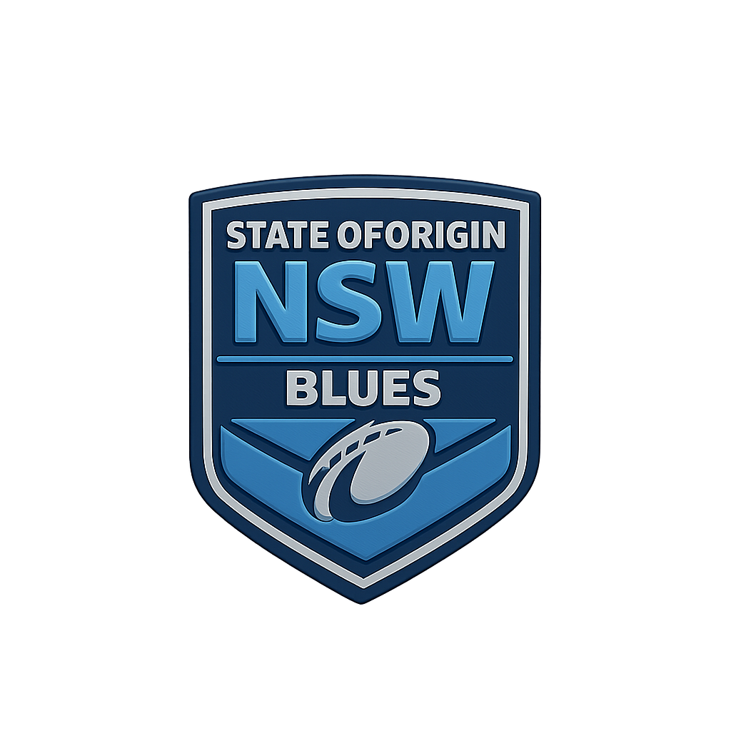 NSW Blues rugby team badge, state of origin emblem, Blue Rugby logo, sporting team insignia, NSW Blues mascot.