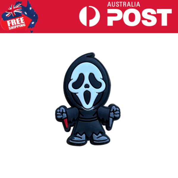 Voodoo Doll Keychain with Ghost Face Mask Design, perfect for Halloween costumes and spooky accessories.