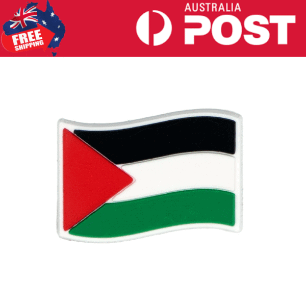 Palestinian flag patch, embroidered fabric badge, versatile accessory for clothing and bags.