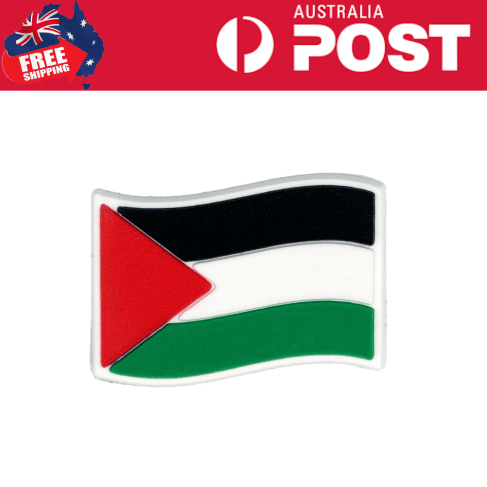 Palestinian flag patch, embroidered fabric badge, versatile accessory for clothing and bags.