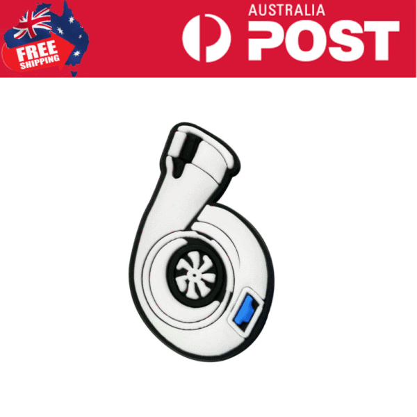 Black and white turbocharger USB flash drive with a compact design.