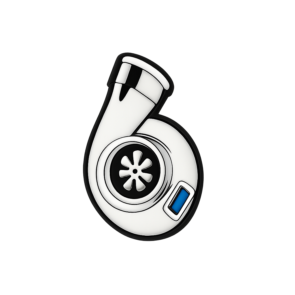 Black and white turbocharger USB flash drive with a compact design.