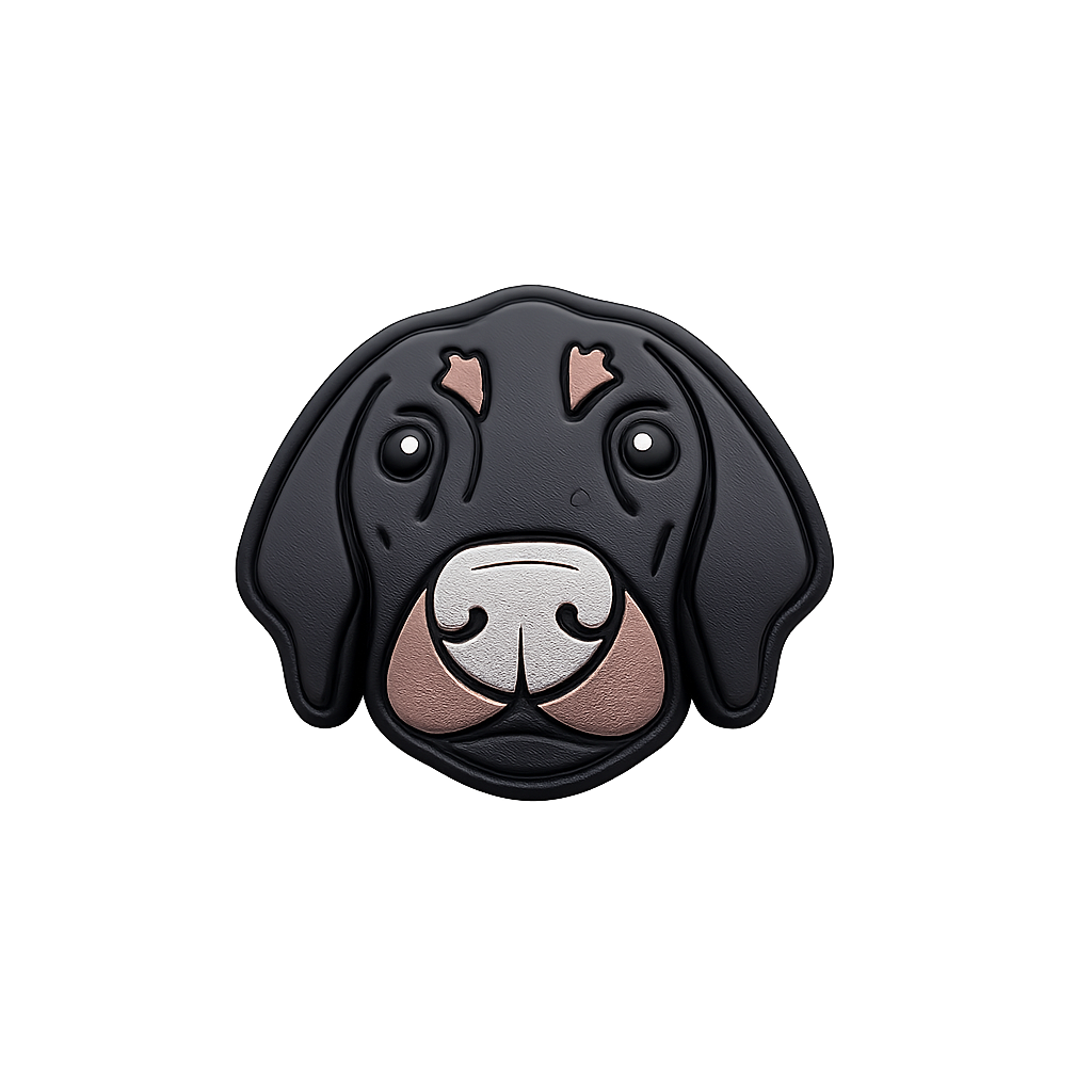 Colorful dog face rubber pin, perfect for accessories and clothing embellishments.