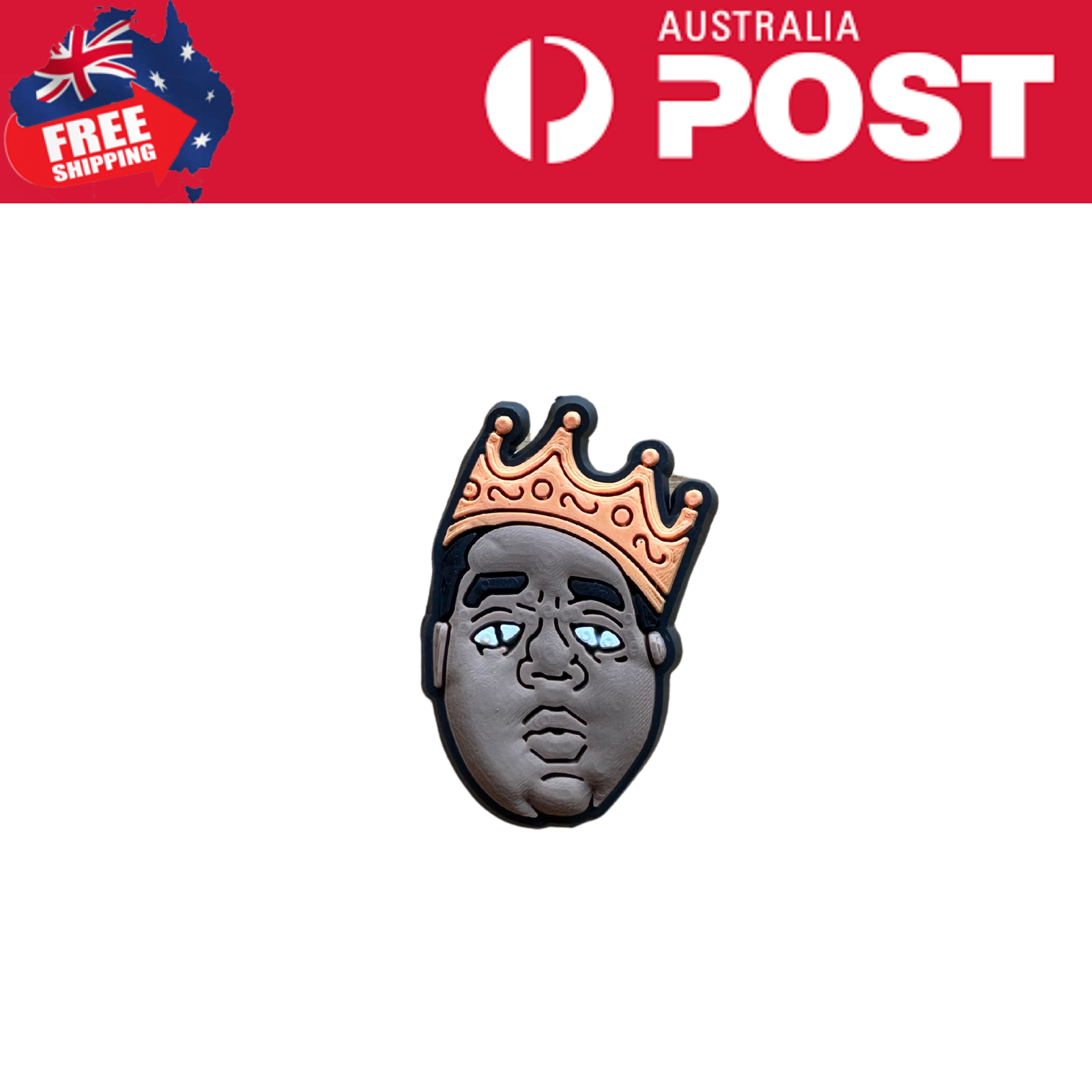 Colorful crying face enamel pin with crown, bold design, perfect for streetwear fashion accessories.
