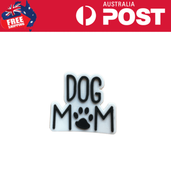 Dog mom pride badge with paw print design.