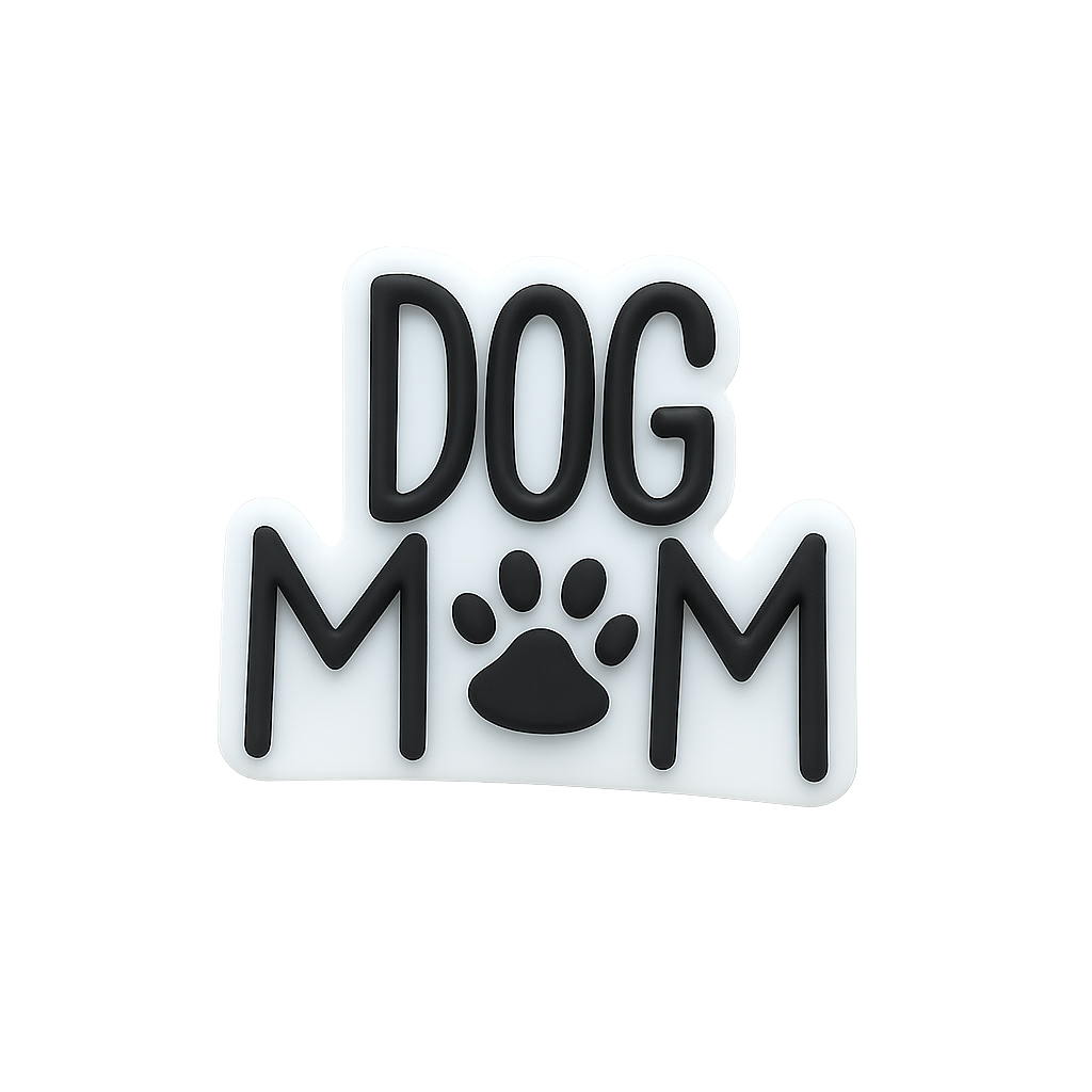 Dog mom pride badge with paw print design.