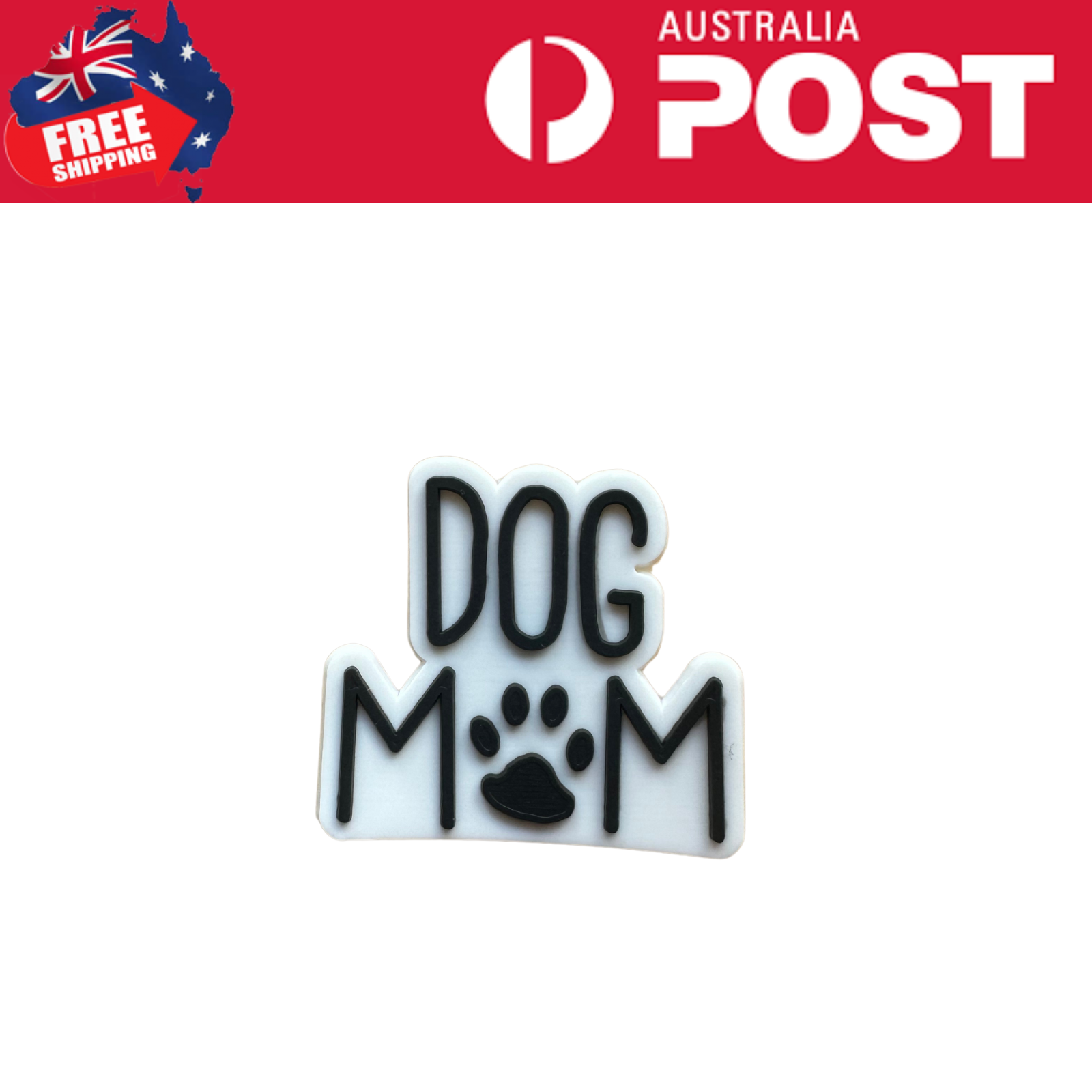 Dog mom pride badge with paw print design.
