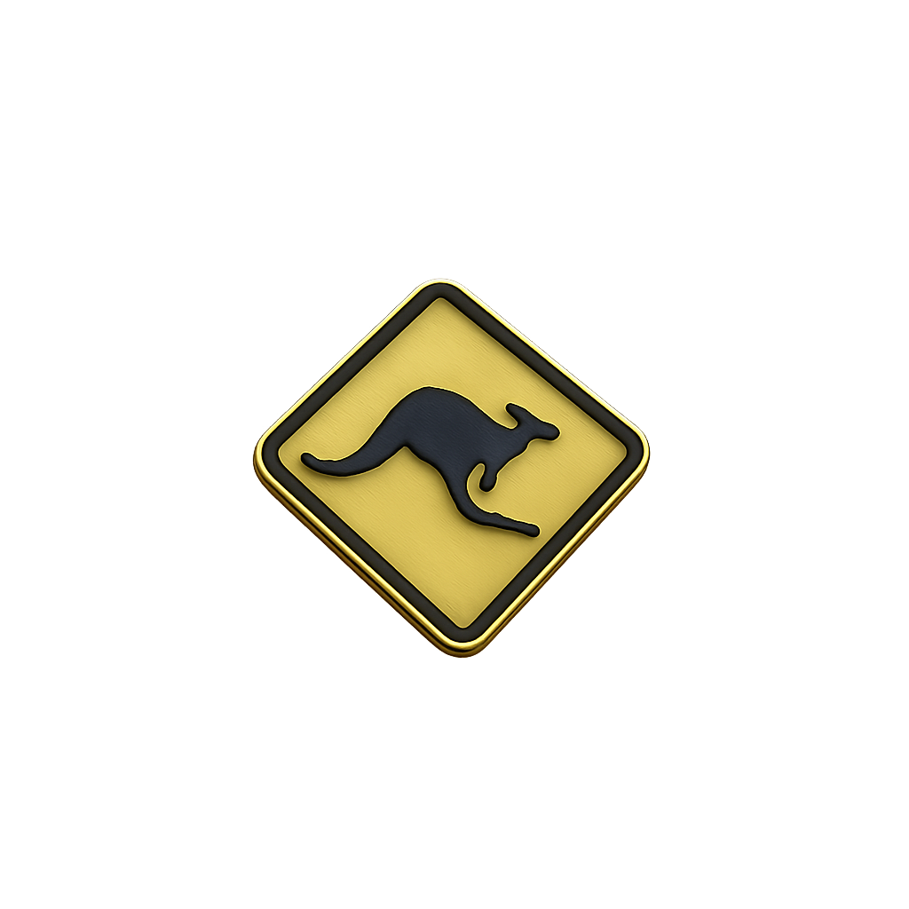 Kangaroo road sign, Australian wildlife caution, nature travel safety icon, outdoor warning symbol, optima signage.