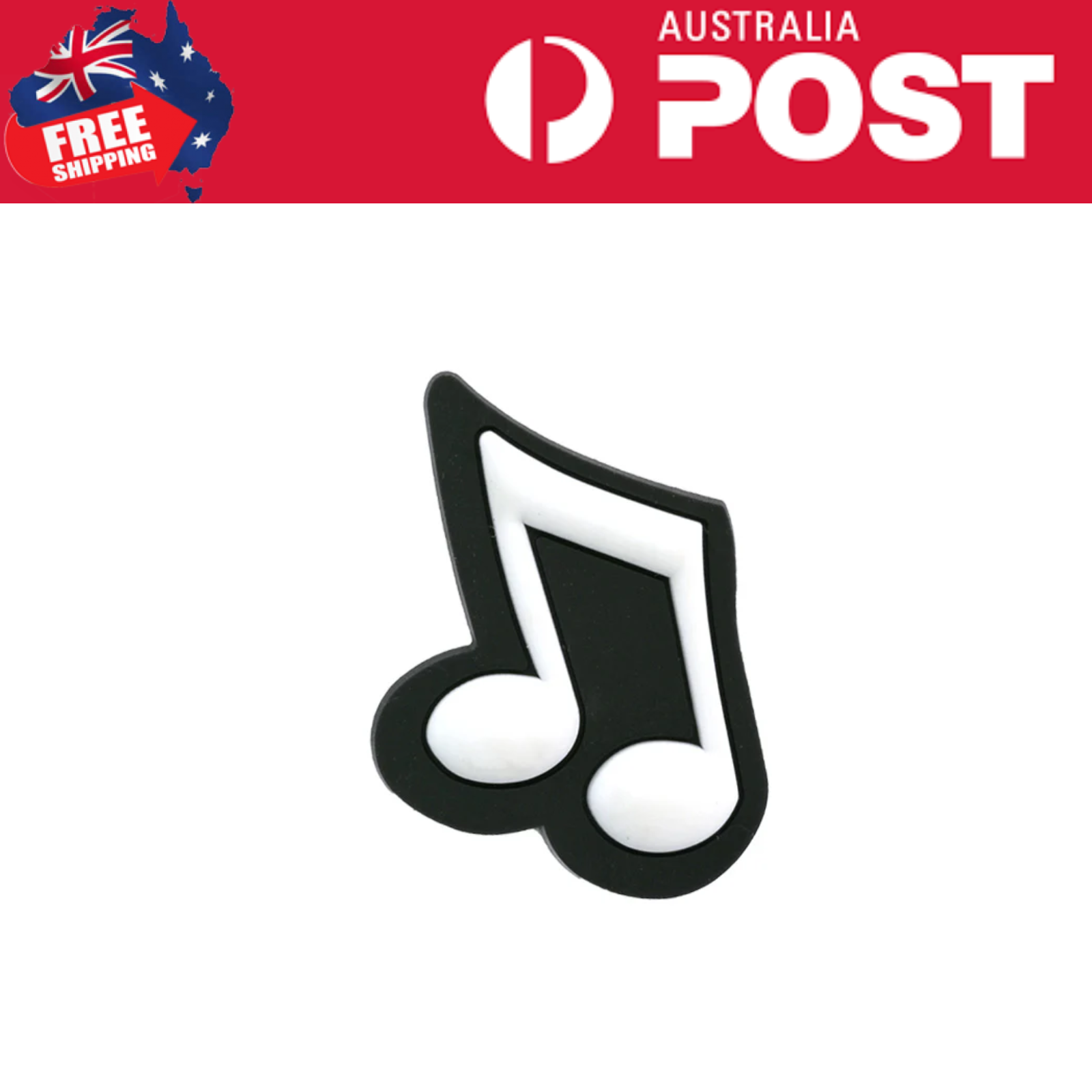 Music note silicone pin for accessories and apparel.