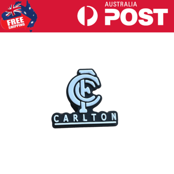 Silver Carlton logo rubber keychain for Australian football fans, stylish collectible accessory.