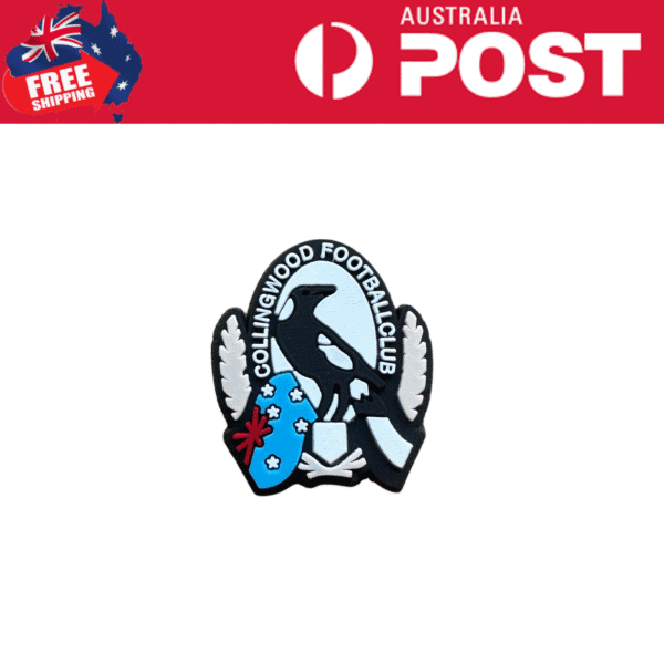Collingwood Football Club badge with magpie illustration and team name.