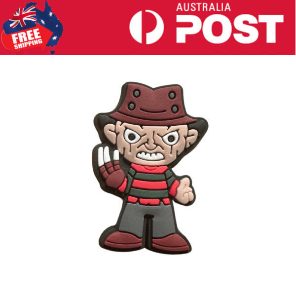 Manga character cookie in red and black striped outfit, wears fedora, making peace sign.