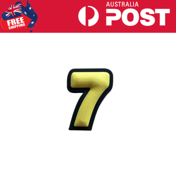 7 yellow and black number patch for sports uniforms or team jerseys.