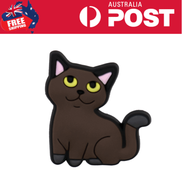 Cute brown cat enamel pin with yellow eyes, perfect for pet lovers and accessories.