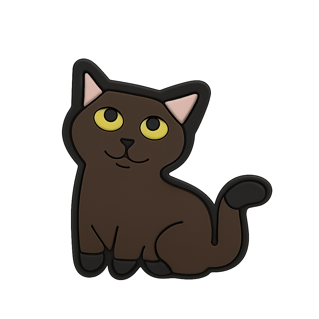 Cute brown cat enamel pin with yellow eyes, perfect for pet lovers and accessories.