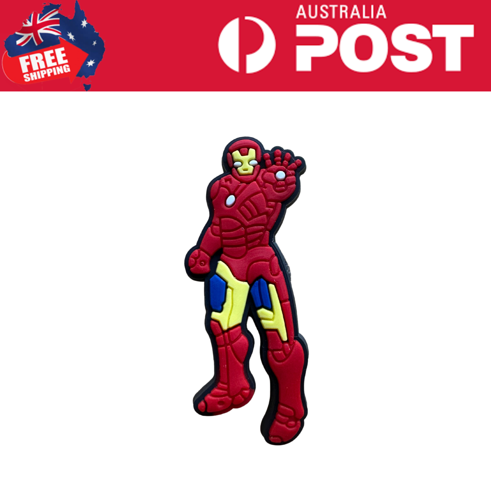 Iron Man silicone rubber patch, Marvel superhero merchandise, comic character design, iron-on or sew-on accessory.