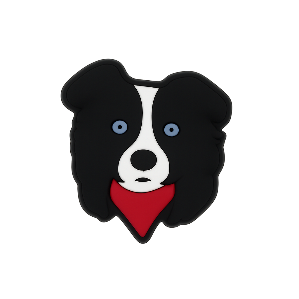 Dog-shaped USB flash drive with black and white face and red bandana, ideal for custom branding and promotional giveaways.
