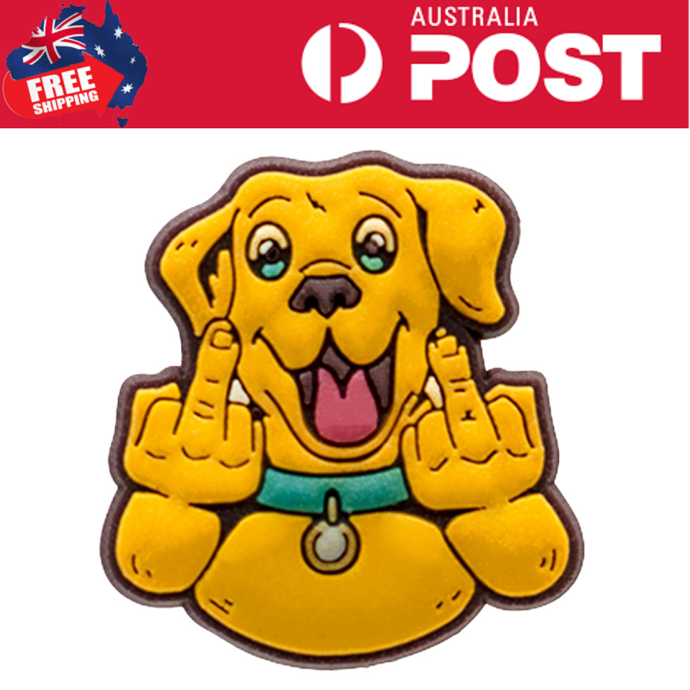 Middle finger dog cartoon cookie with expressive face and colorful design, perfect for fun treats and dog lovers.