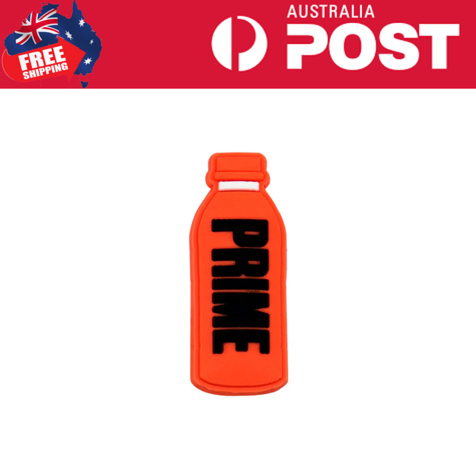 Orange silicone keychain with black "PRIME" text, first aid bottle shape, novelty accessory, PPE, safety, emergency preparedness, PPE supplies, protective gear.