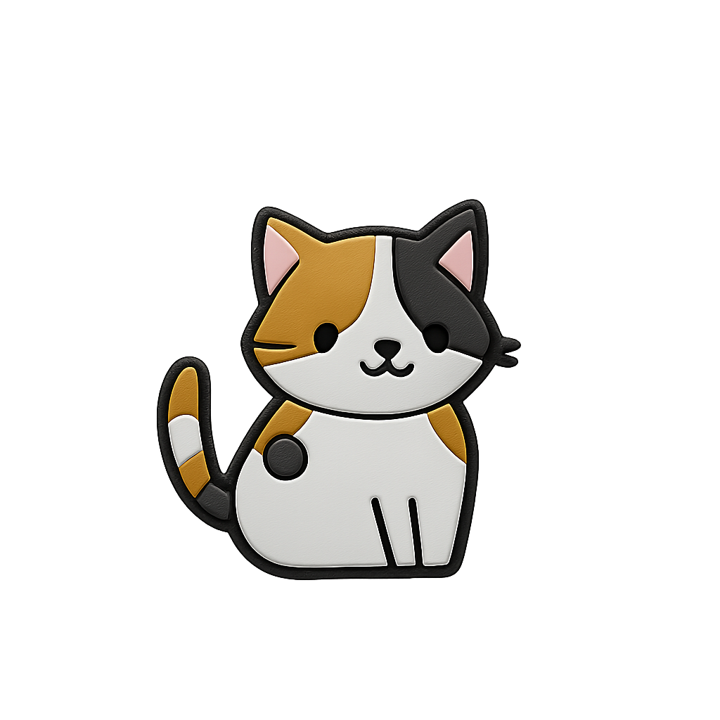 Cute calico cat enamel pin with adorable cartoon design, perfect for animal lovers and accessories.