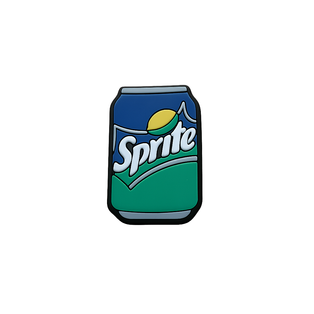 Sparkly Sprite logo enamel pin, colorful soda brand accessory, vibrant office or clothing adornment.