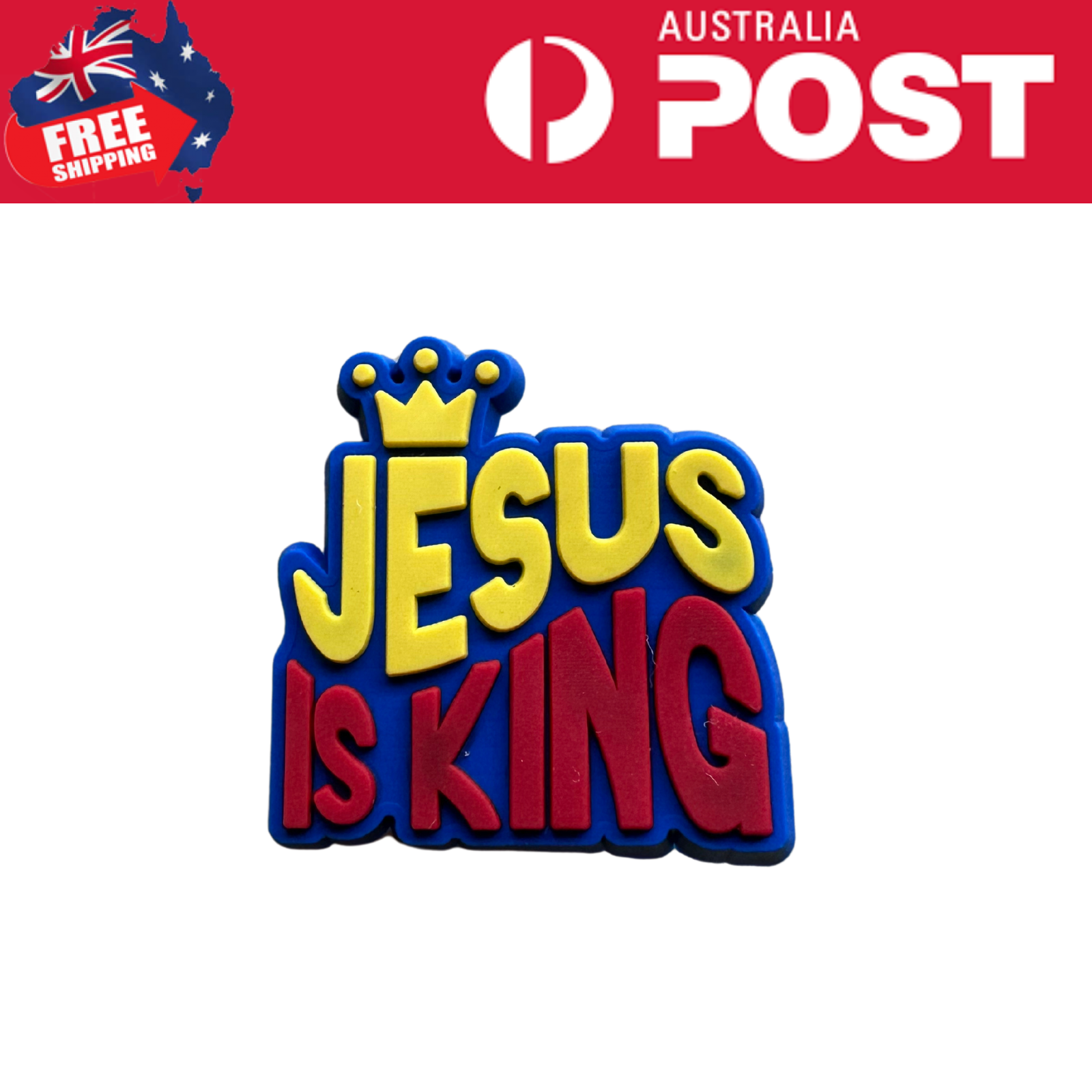 Colorful Jesus is King religious foam sticker with crown design, ideal for Christian crafts and church projects.