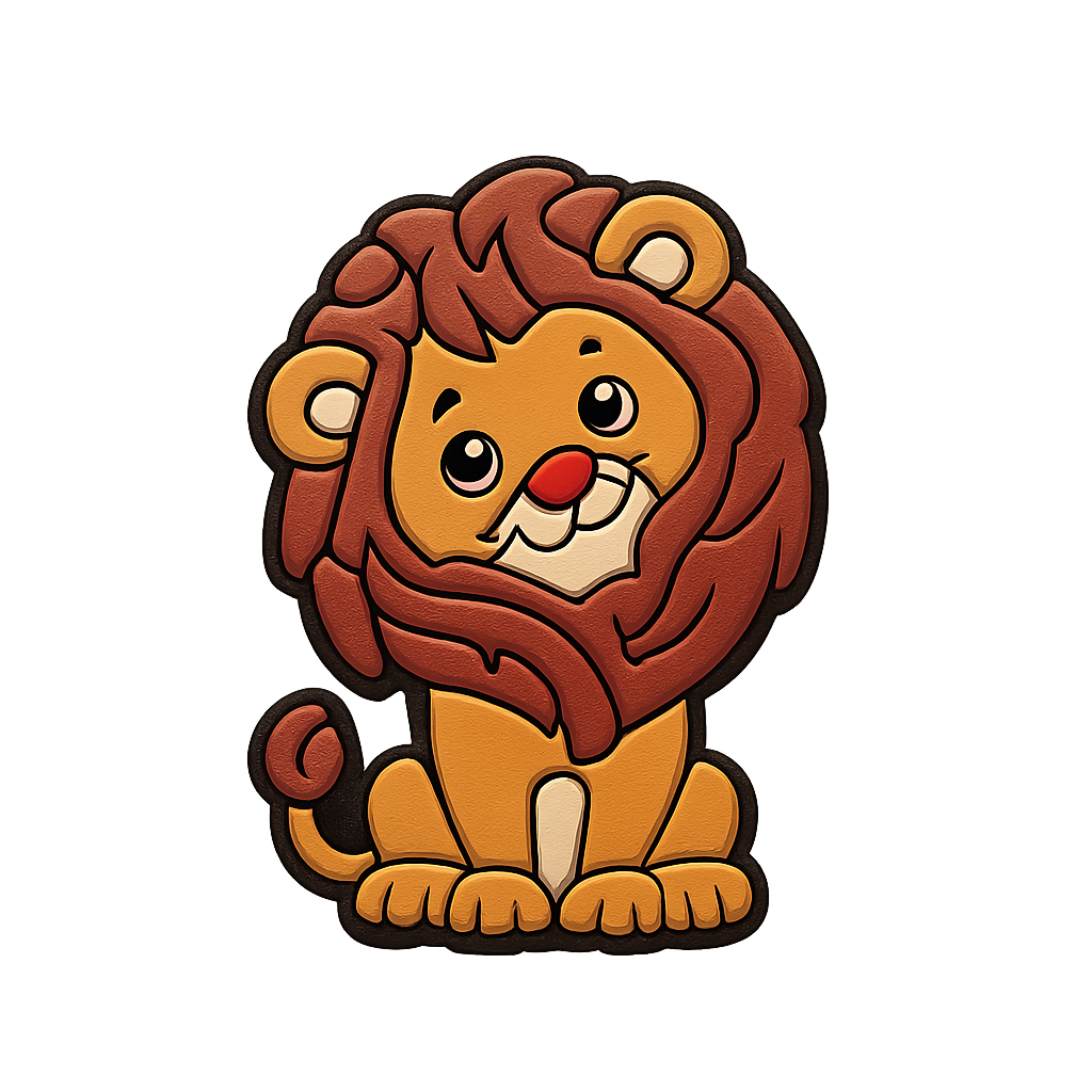 Cute lion cartoon cookie with a mane, perfect for animal themed treats or baking.