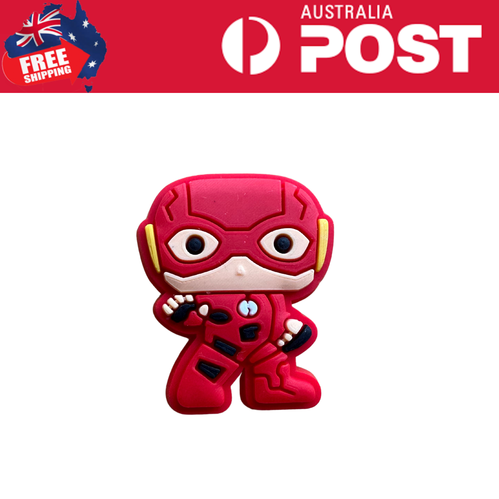 Cute red superhero keychain with mask and costume, perfect for fans of superhero collectibles.
