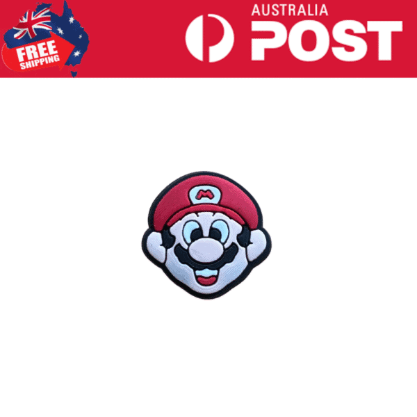 Colorful Mario character patch for gaming accessories and apparel.