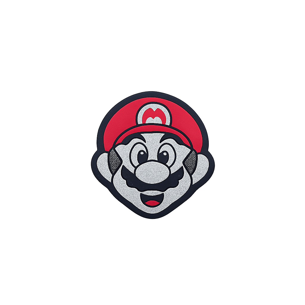 Colorful Mario character patch for gaming accessories and apparel.