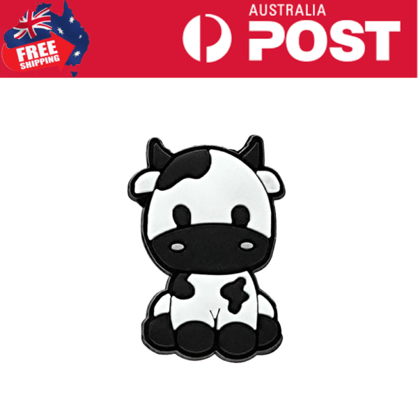Cute black and white cow plush keychain, perfect for animal lovers and kids.