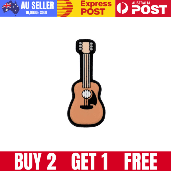 Guitar enamel pin, music accessory, fun collectible pin inspired by acoustic guitar design.