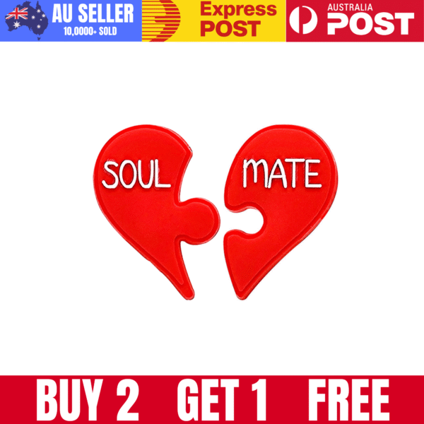 Broken heart-shaped puzzle piece with "SOUL" and "MATE" text, symbolizing love and relationships.