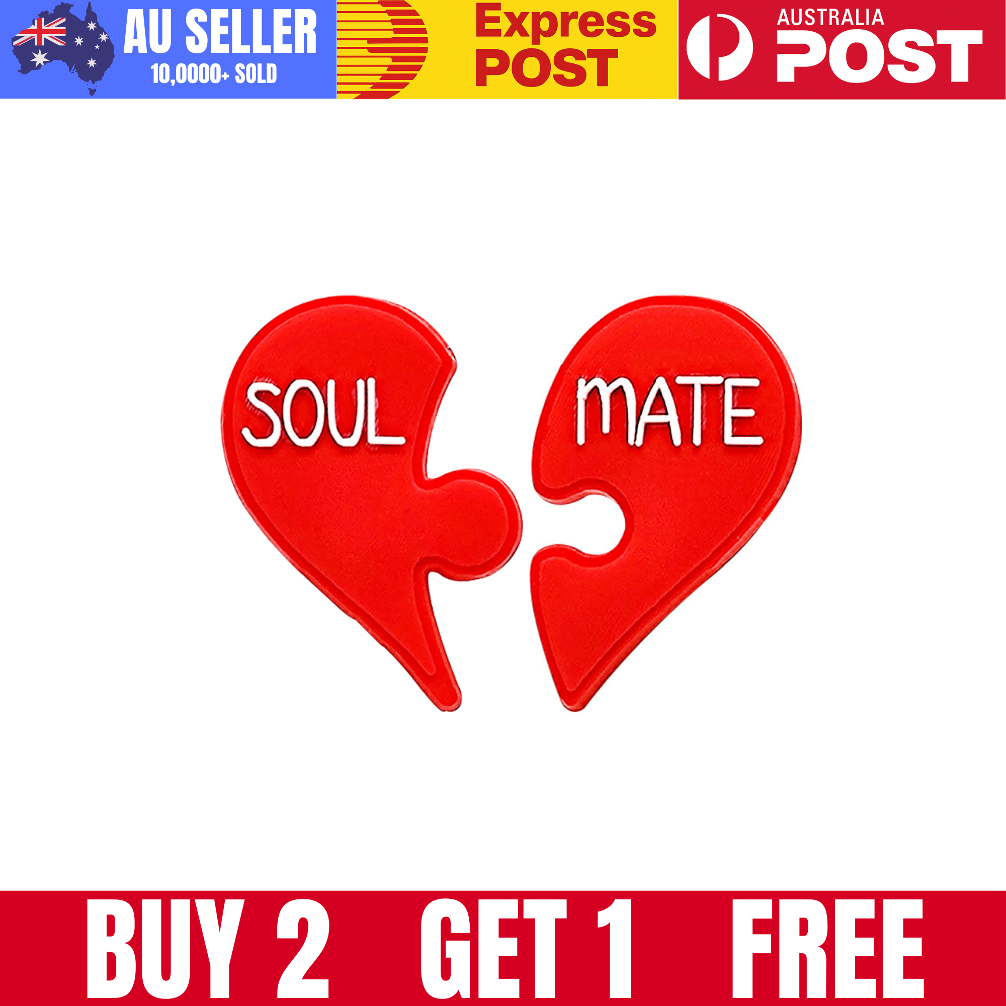Broken heart-shaped puzzle piece with "SOUL" and "MATE" text, symbolizing love and relationships.